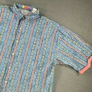Vintage Saturdays Button Up Shirt Mens Medium 80s 90s Colorful Geometric Surf